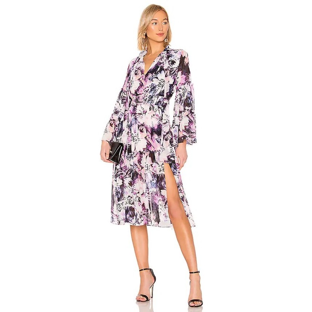 Misa Los Angeles Merce Dress Sheer Chiffon Purple‎ Floral XS